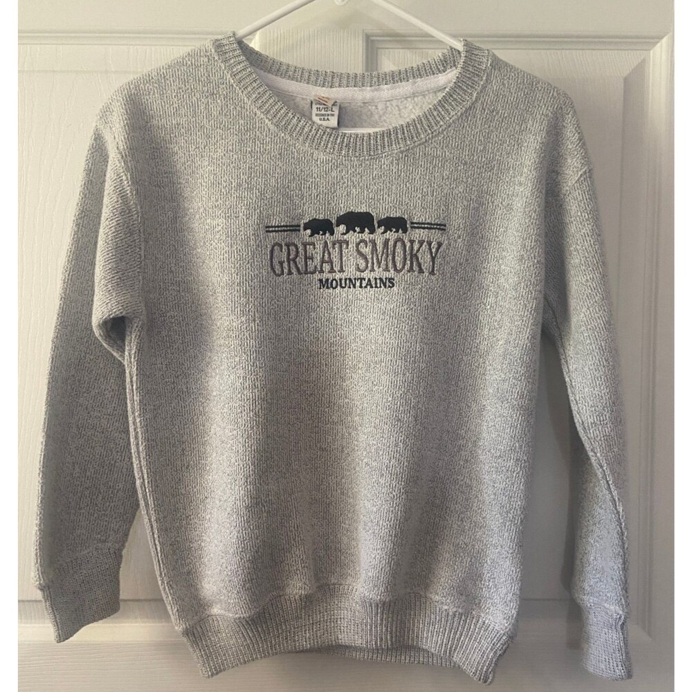 Great Smokey Mountains Sweatshirt Kids large 11/12 Gray Embroidered EUC Souvenir